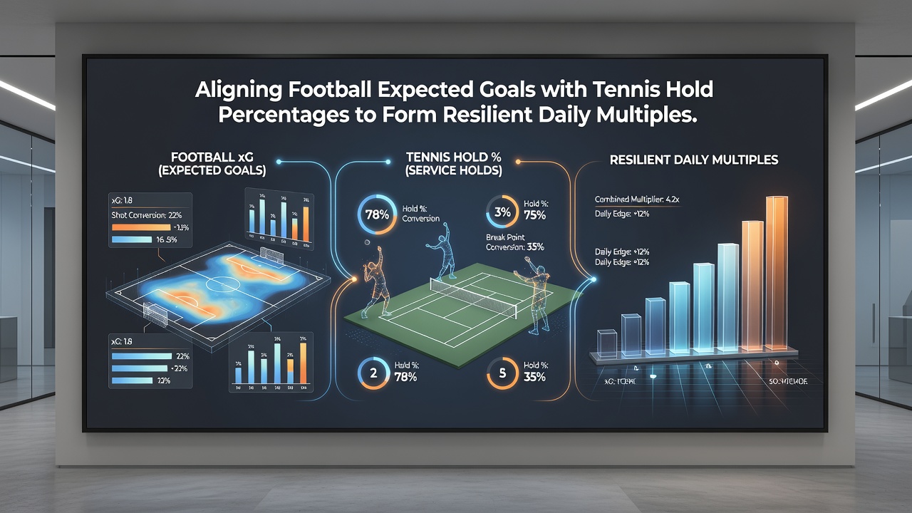 Chart showing correlation trends between football xG values and tennis hold rates across multiple accumulator examples