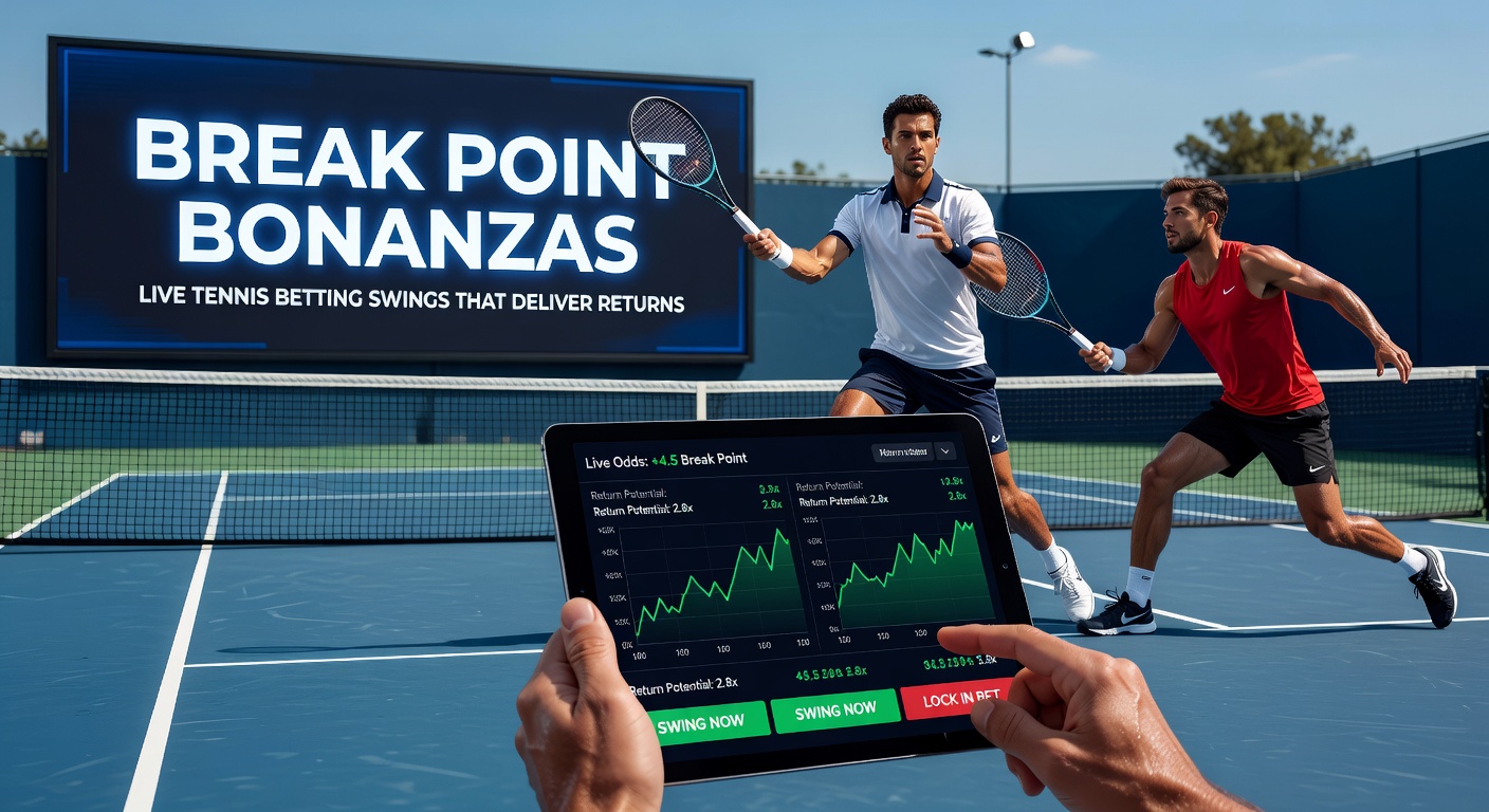 Close-up of a tense break point rally on clay court, with digital overlay showing live odds shifting