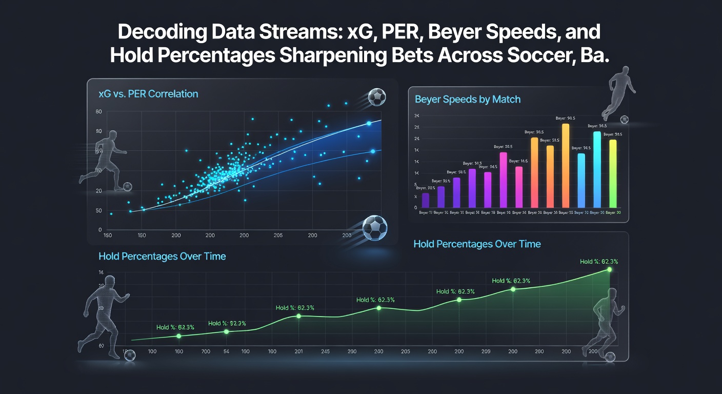 Close-up chart overlay of Beyer speed figures trending upward alongside tennis serve hold percentages and basketball PER spikes during key matches