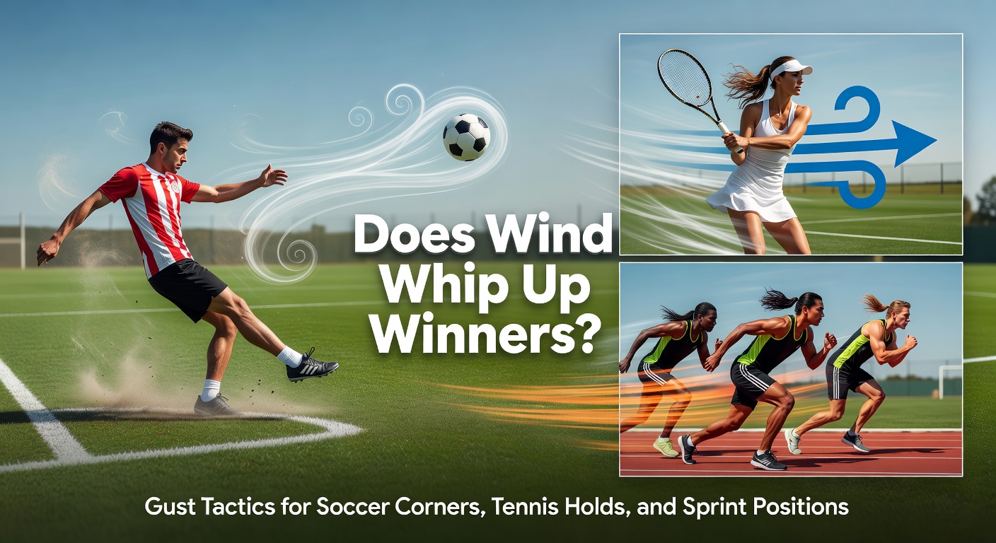 Soccer player taking a corner kick amid swirling winds on a stadium pitch, highlighting ball trajectory challenges