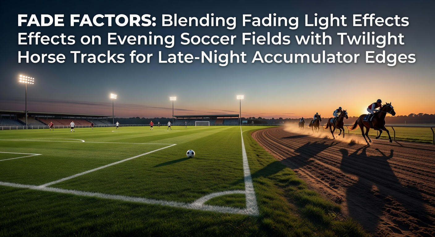 Evening soccer match under fading stadium lights with long shadows stretching across the pitch, highlighting player fatigue in the final minutes