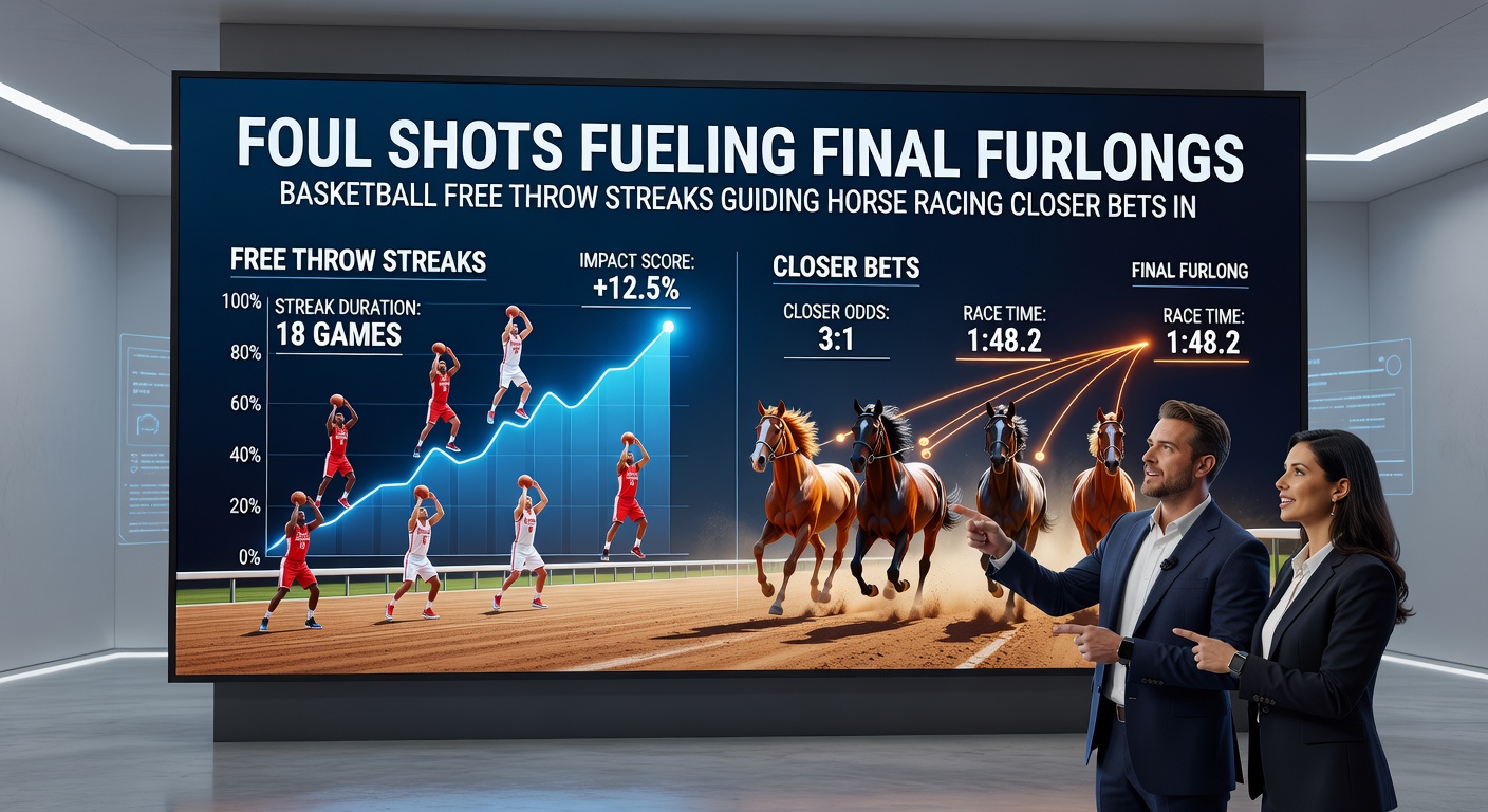Close-up of a chart overlaying NBA free throw streak data with horse racing closer win percentages, illustrating statistical correlations for betting accumulators
