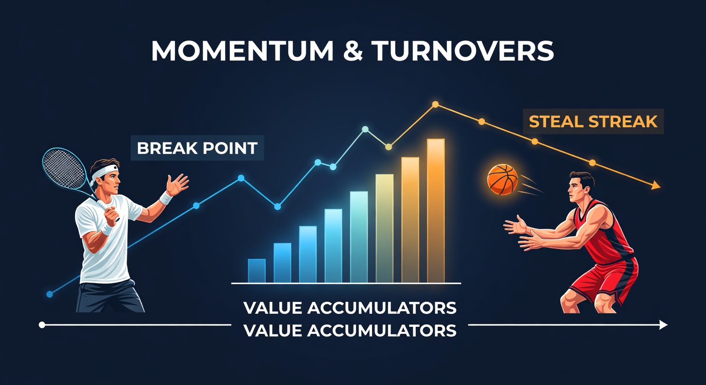 Dynamic tennis break point save merging into a basketball steal, symbolizing cross-sport momentum for betting accumulators