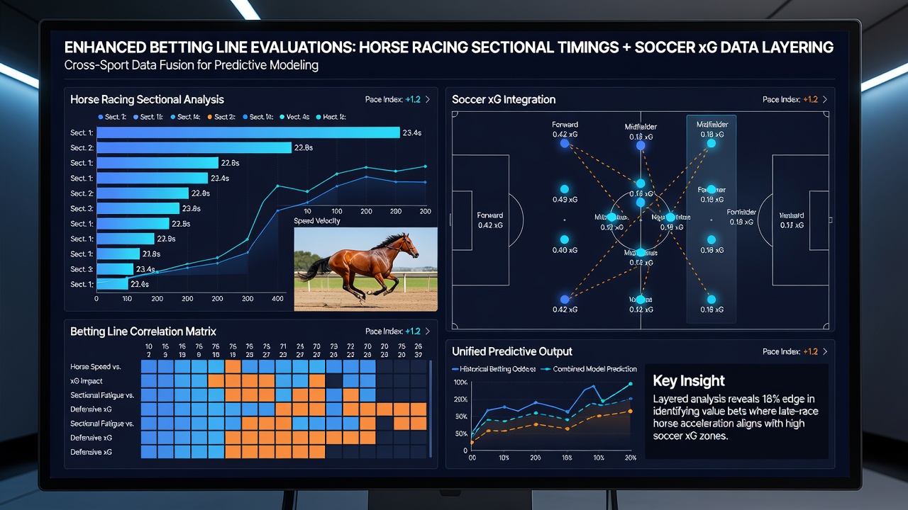 Detailed infographic comparing horse racing sectional splits to soccer expected goals progression charts