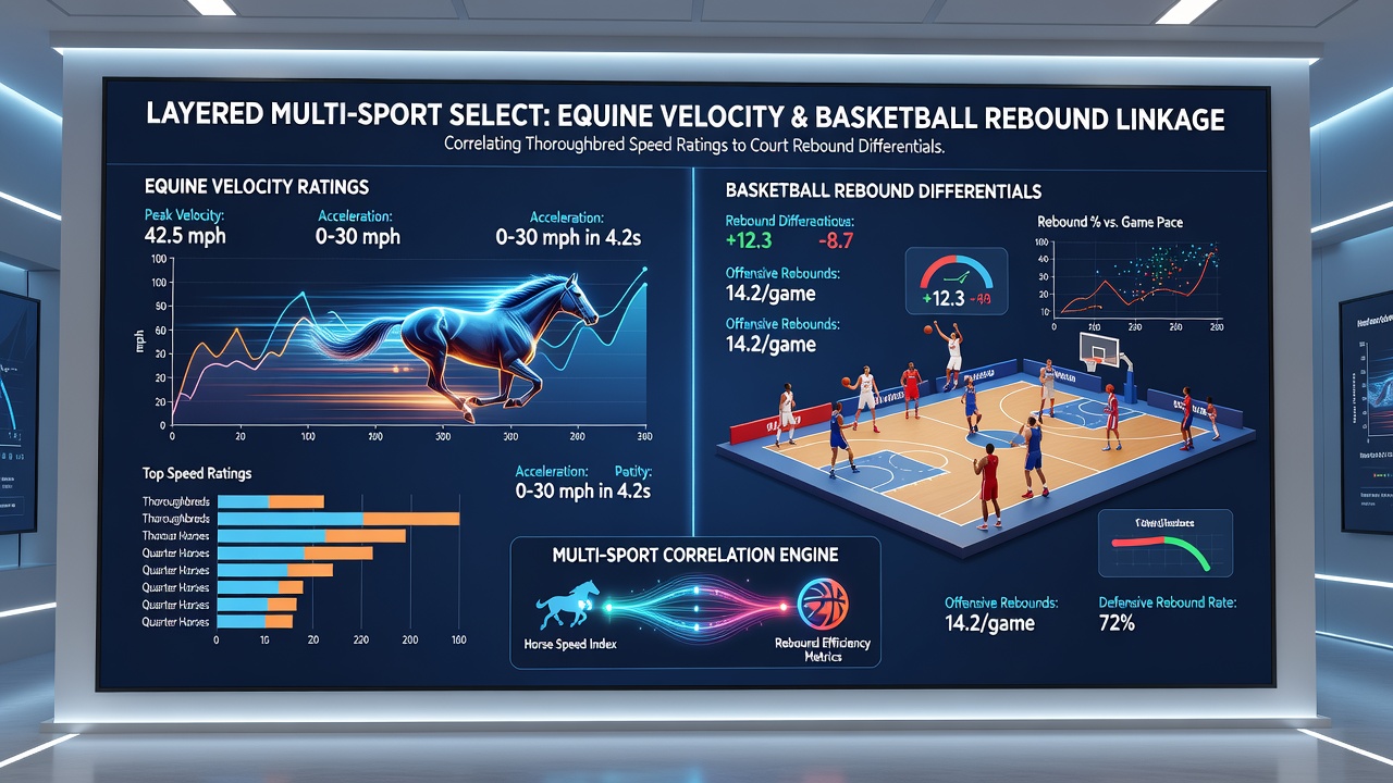 Side-by-side comparison charts showing horse speed ratings next to team rebound margin tables