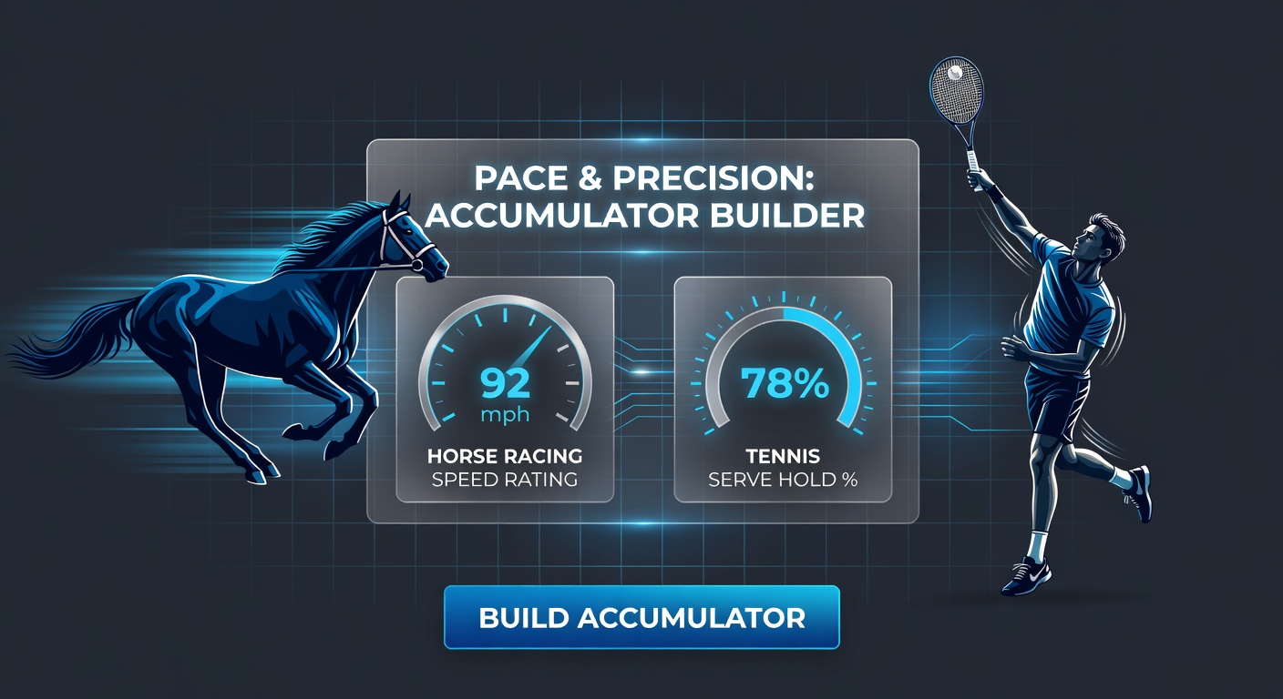 Split-screen visualization of a horse surging ahead and a tennis player delivering a powerful serve, symbolizing pace and hold synergy