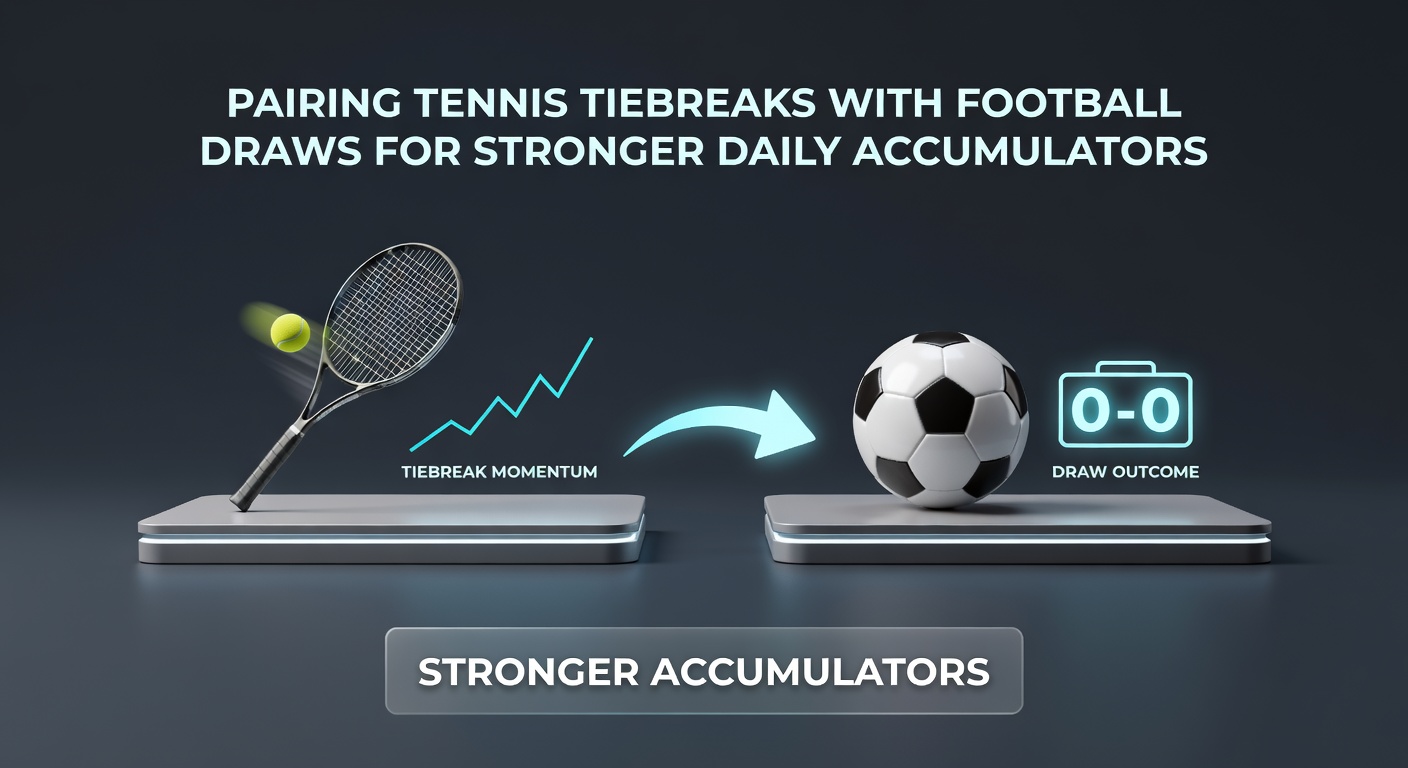 Tennis player serving during a tense tiebreak while a football match ends in a draw, illustrating accumulator betting synergy