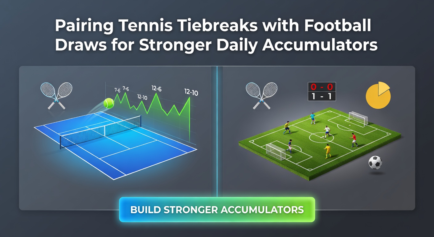 Football players shaking hands after a 0-0 draw alongside a tennis scoreboard frozen in tiebreak tension, symbolizing paired betting markets