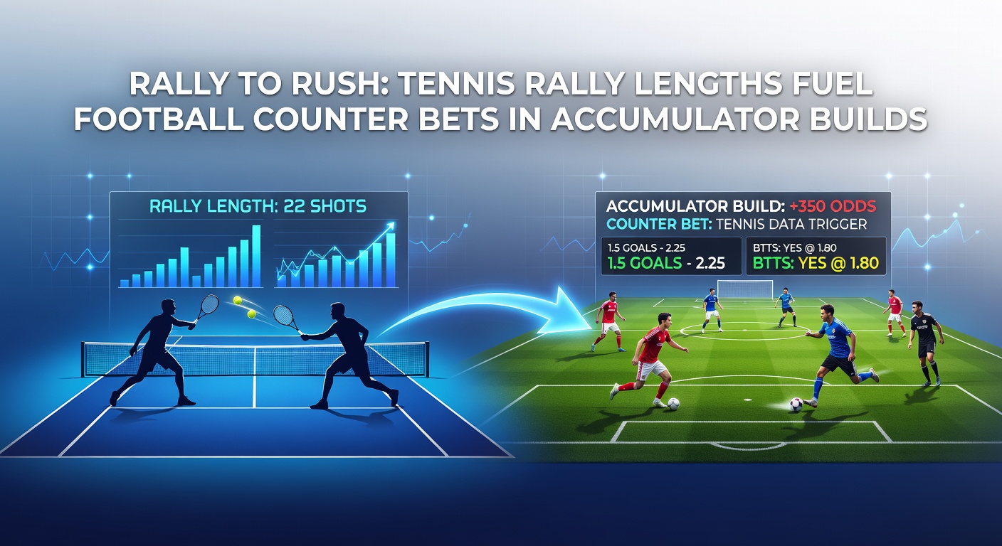 Tennis player mid-rally on clay court transitioning to football counter-attack graphic