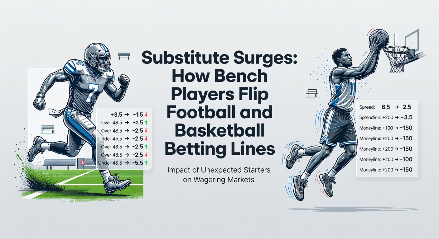 A football substitute sprints onto the pitch during a tense match, crowd roaring as betting lines shift in real time