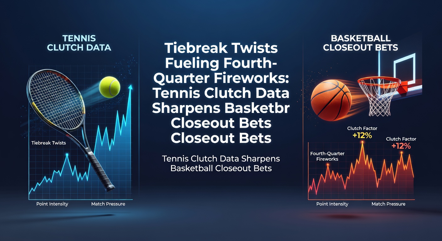 Tennis player serving during a tense tiebreak, with basketball court blurred in background symbolizing cross-sport insights