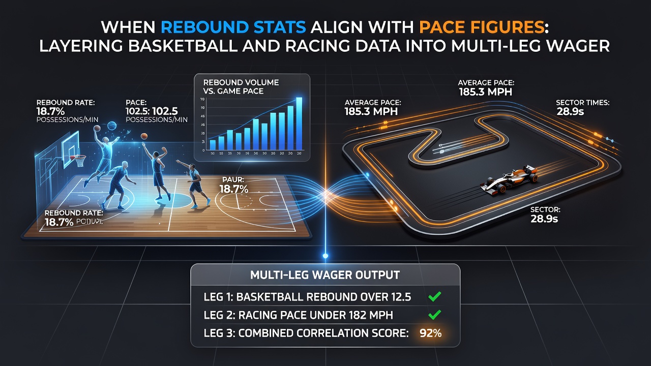 Split screen showing basketball rebound percentage graph aligned with horse racing pace figure chart